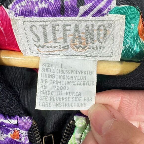 Stefano World Wide Women's Vintage Full Zipper Bomber Jacket Black Pink Large - Picture 3 of 5